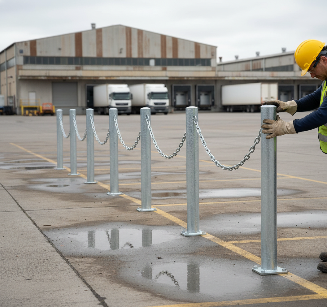 Heavy Duty Chain Bollard for Concrete Base - 1000 mm Height, Galvanised Steel Construction for Flexible Access Control