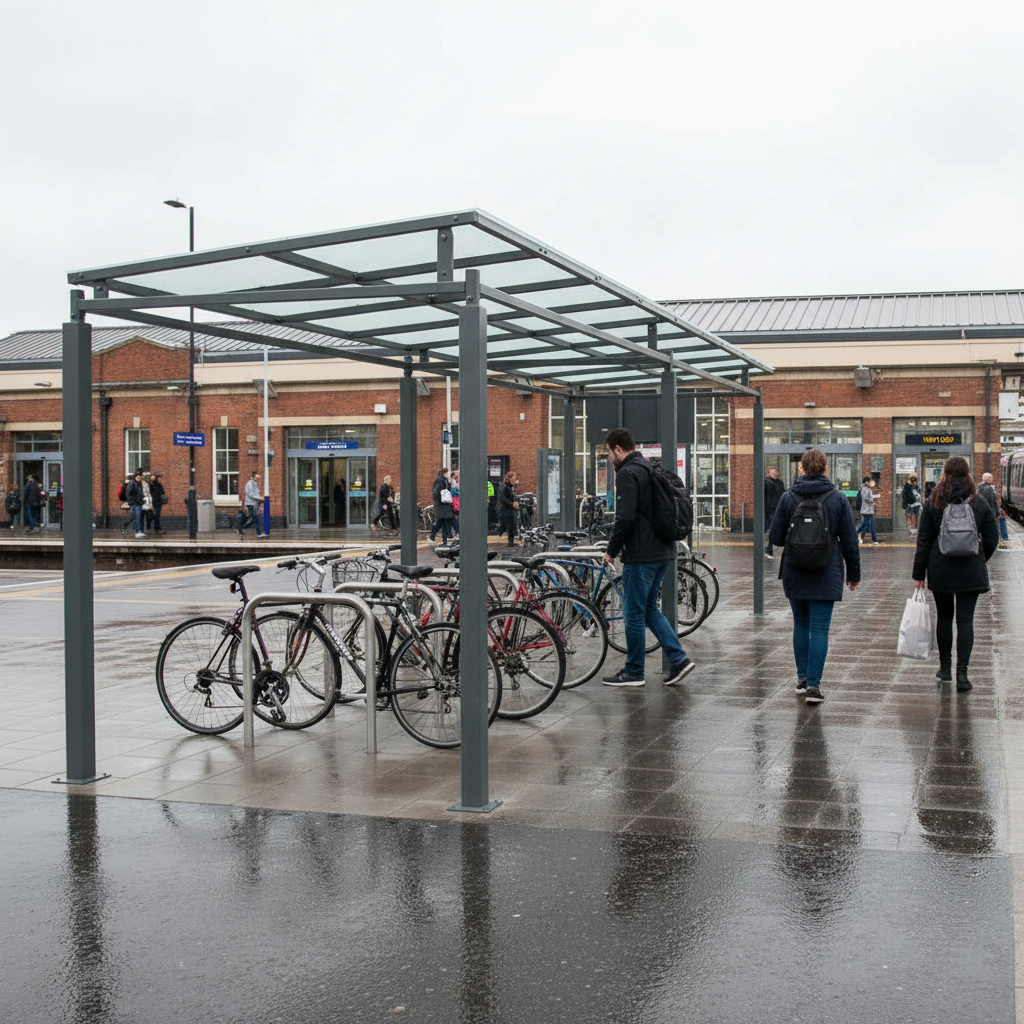 Premium Open-Sided Bike Shelter with Galvanised Frame and Modular Design for Versatile Applications - side view | Barriers Co