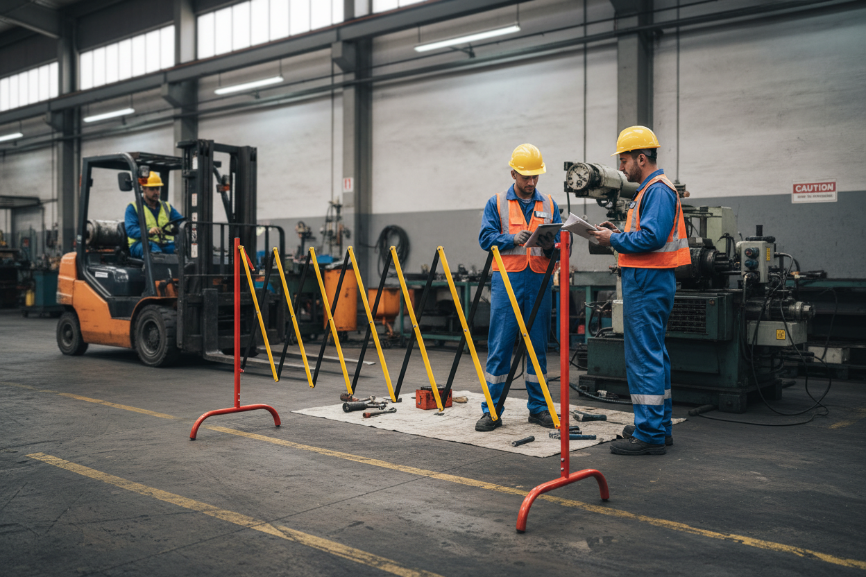 Premium Expanding Barrier with Feet - 2.5m Length for Fast Securing of Danger Spots, Red Signal Color, Space-Saving Storage