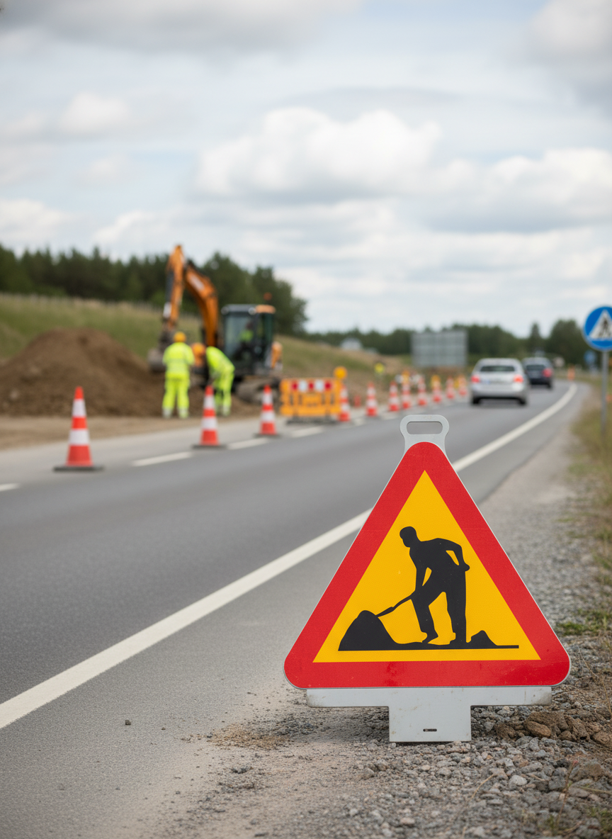 Premium Plastic Warning Sign A20 for Road Work - Durable, High-Visibility with Easy Handling and Stable Setup