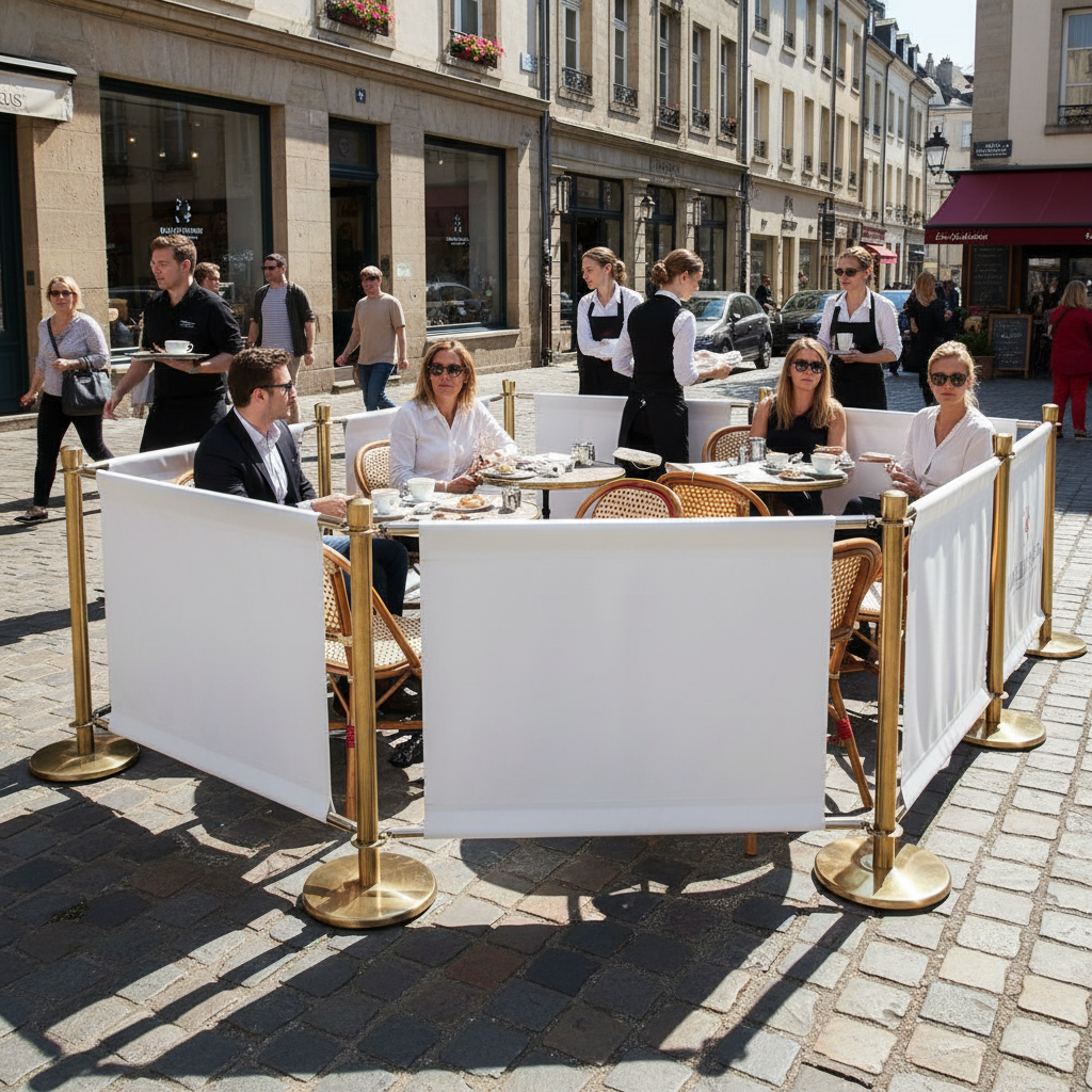 Premium Café Barrier Set with Custom Printed Banner - 1 Meter, Durable Posts and Cross Beams