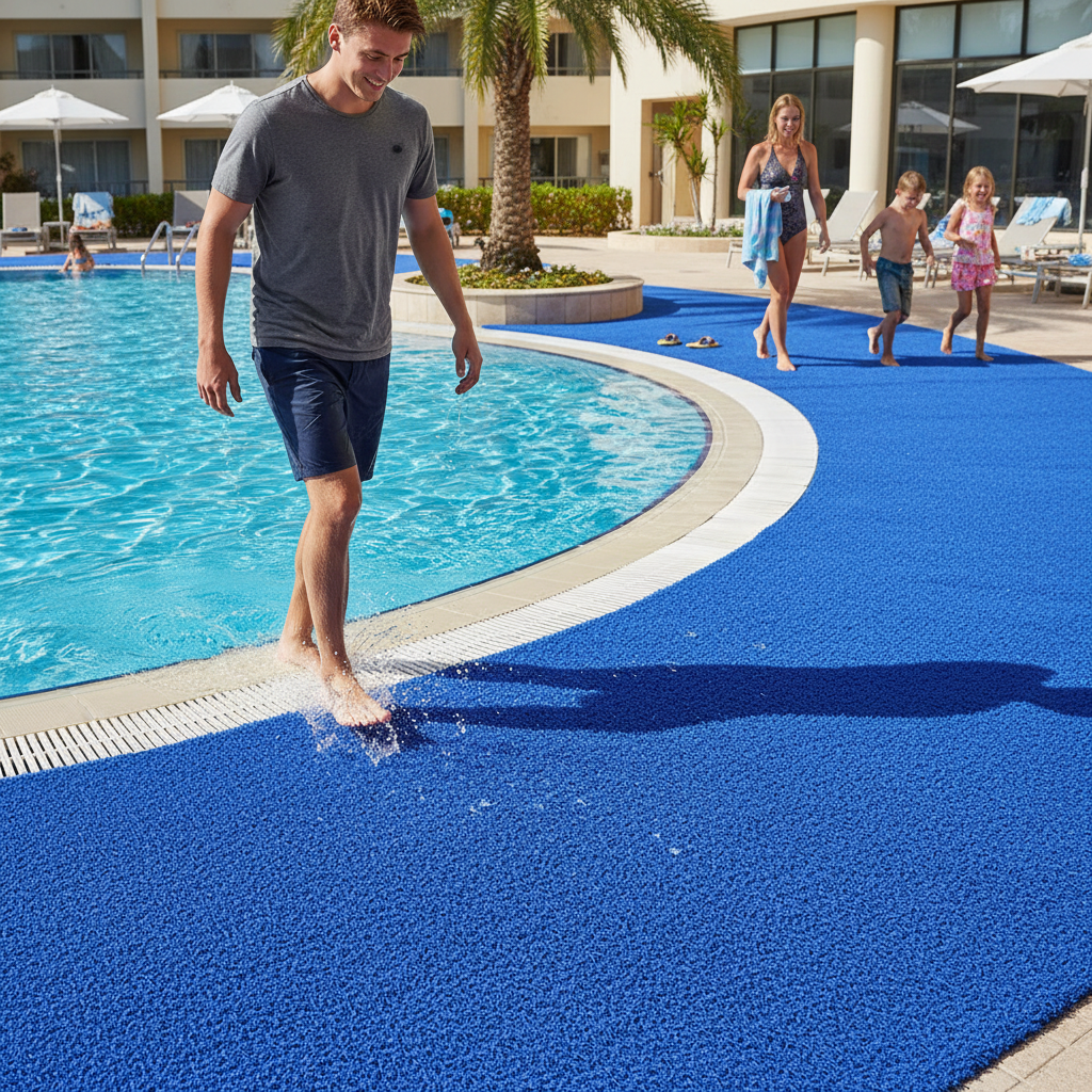 Premium Free-Draining Poolside Comfort Matting - Soft Vinyl Anti-Slip Design and Anti-Fatigue... - side view | Barriers Co