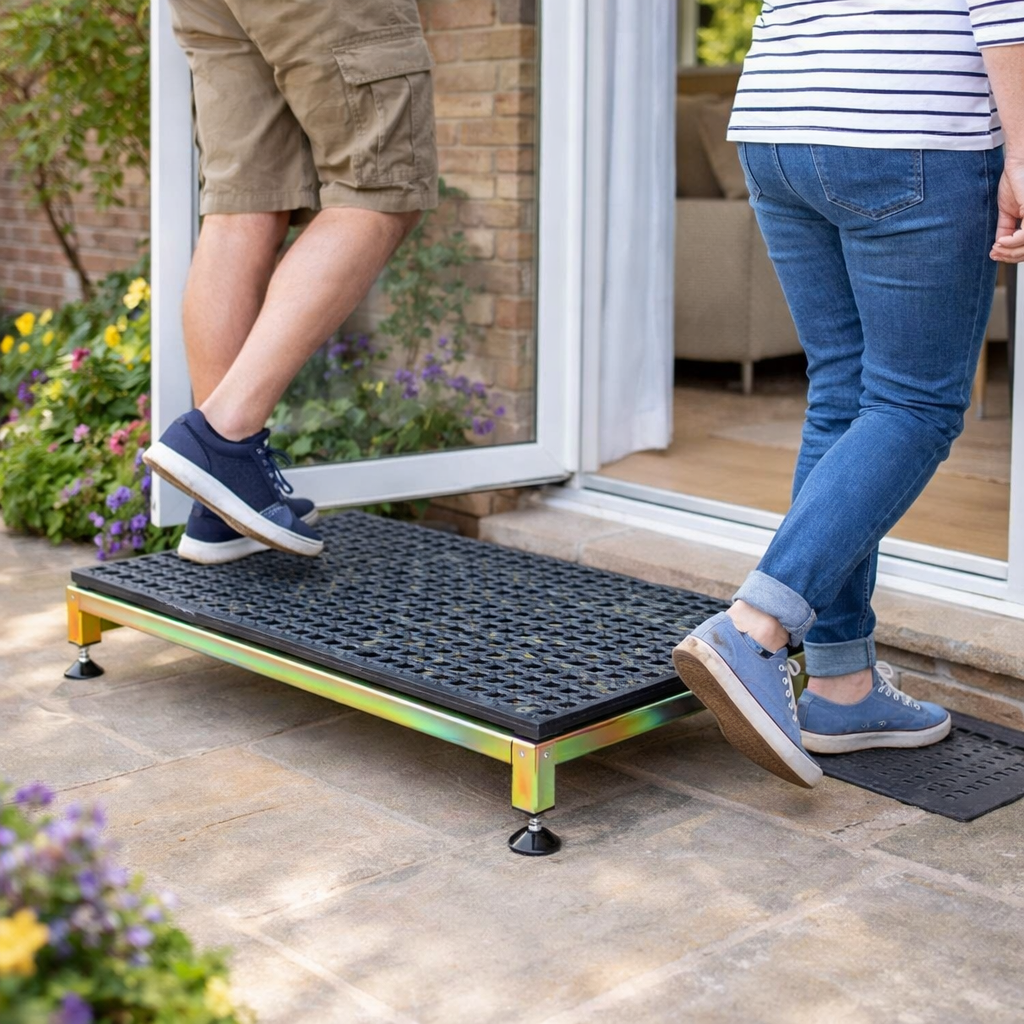 Adjustable Safety Step Stool – White – 300kg Capacity – Indoor & Outdoor