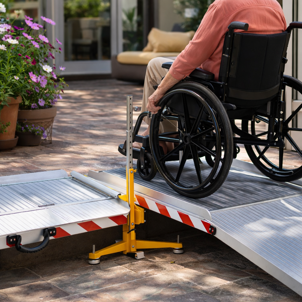 Joining Support for Wheelchair Ramps – Adjustable Height – Lightweight Solution