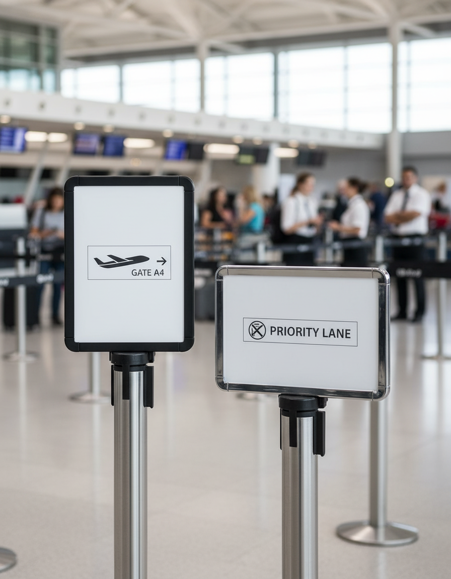 Premium Sign Holder for Barrier Posts - A4 & A3 Sizes with Clear Acrylic Panels for Queue Management