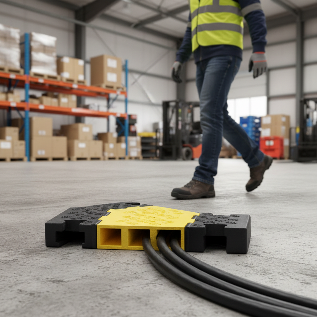 Premium 3 Channel Traffic-Line Cable Protector Ramp with Anti-Slip Lid for HGV and Vehicle Safety