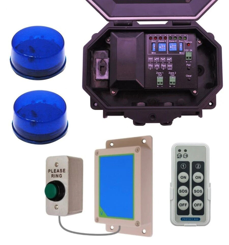 Wireless Commercial Doorbell Flashing LED Kit Included Push Button & 2 x Blue Flashing LEDs