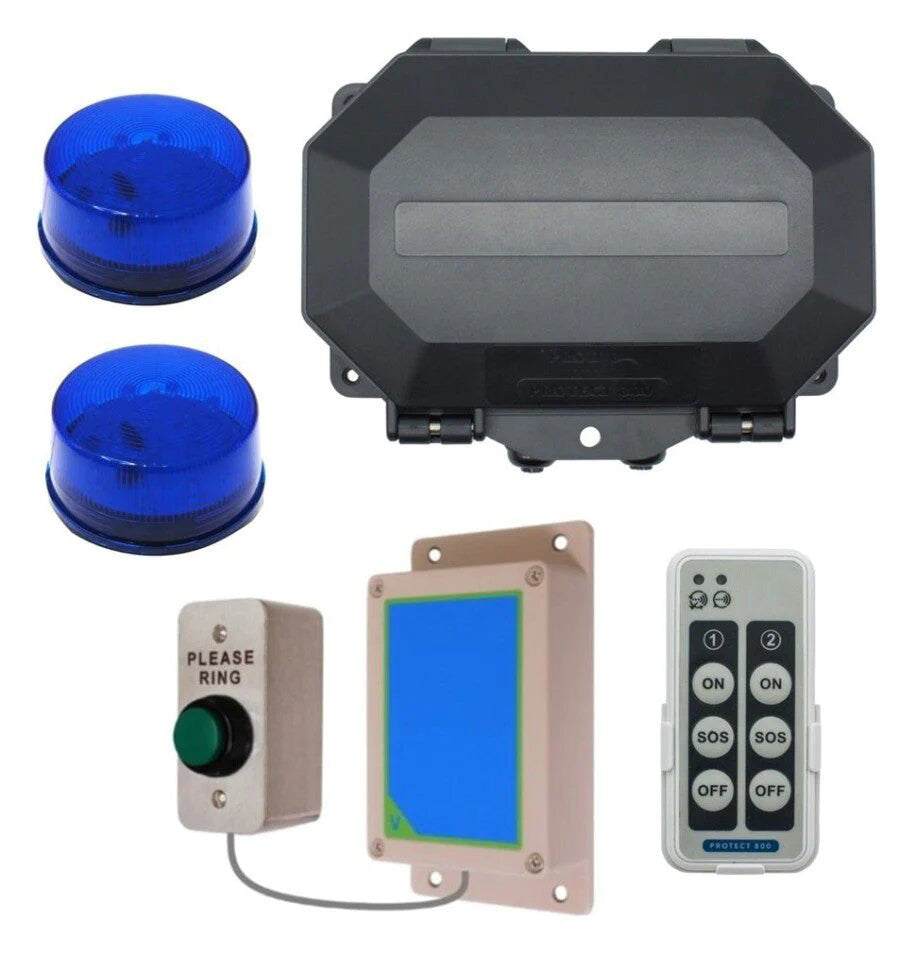 Wireless Commercial Doorbell Flashing LED Kit Included Push Button & 2 x Blue Flashing LEDs