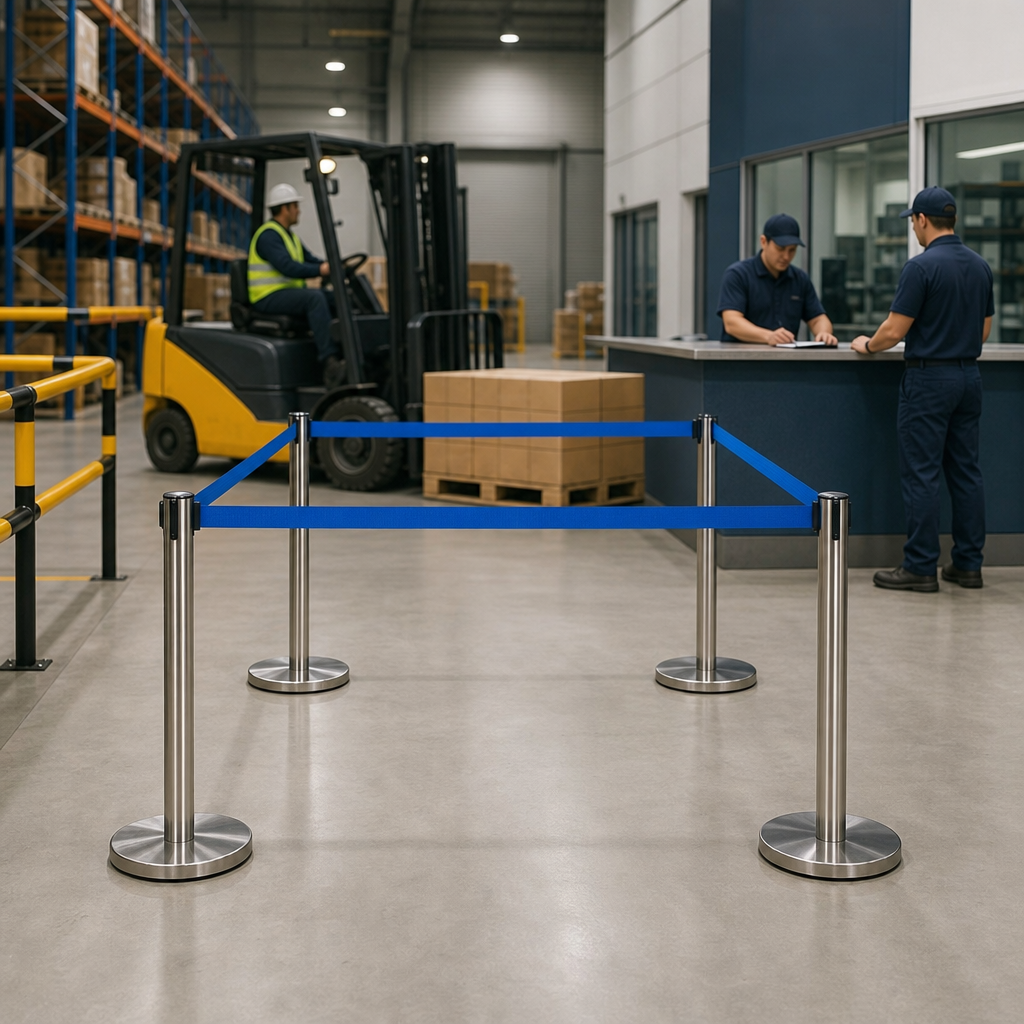 Belt Stanchion Set with 3m Blue Belt for Event Management (Pack of 4)