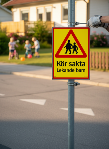 Premium Aluminium Traffic Sign - Slow Down for Playing Children - A3 Size - High-Quality Professional Grade for Industrial and Commercial Applications