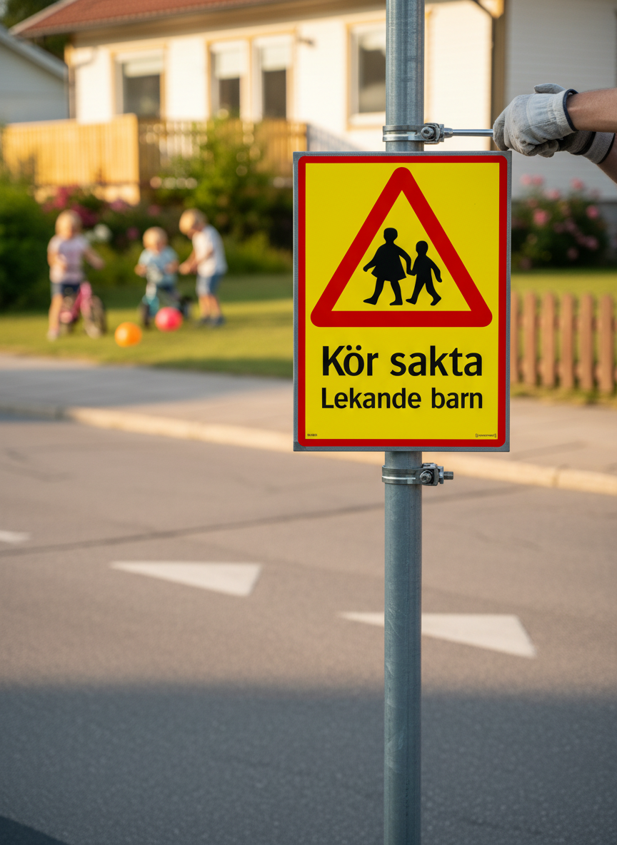 Premium Aluminium Traffic Sign - Slow Down for Playing Children - A3 Size - High-Quality Professional Grade for Industrial and Commercial Applications