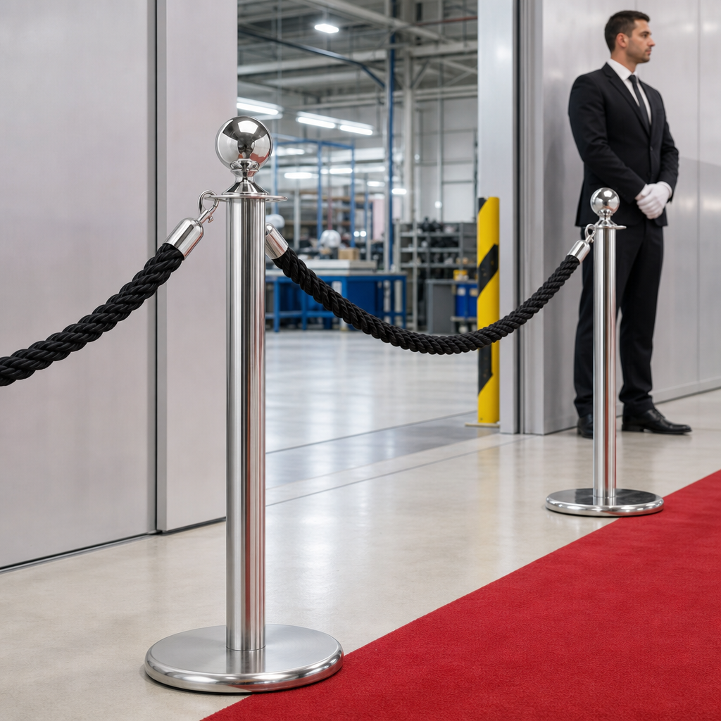 Silver Rope Barrier Set with Black Ropes for Event Management (Pack of 10)