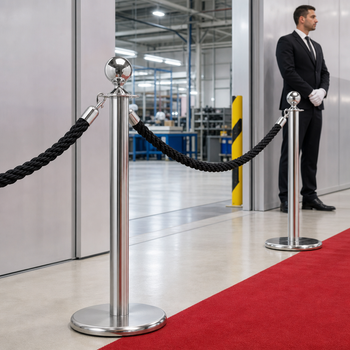 Silver Rope Barrier Set with Black Ropes for Event Management (Pack of 10)