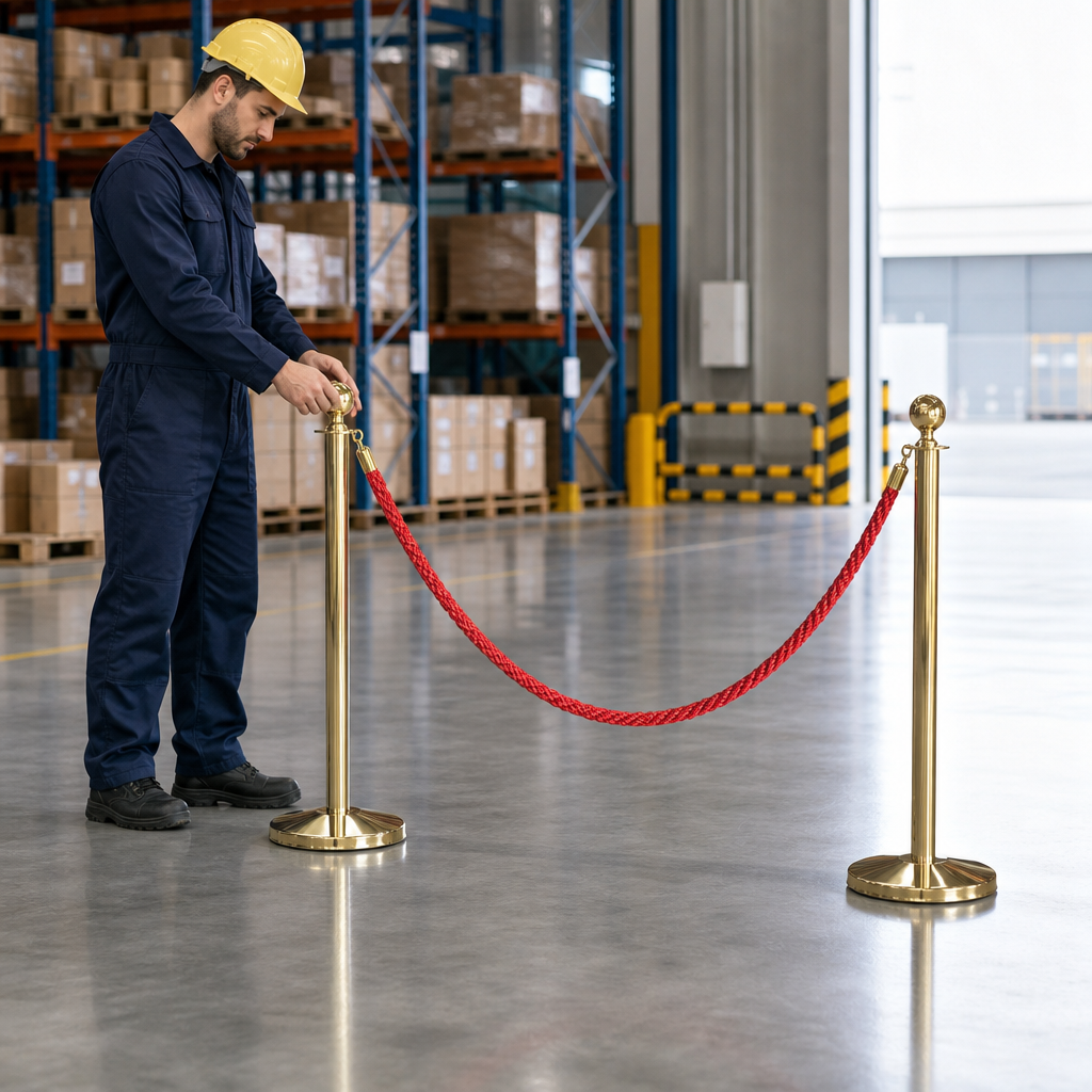 Brass Rope Barrier Set with Red Rope for Event Management (Pack of 2)