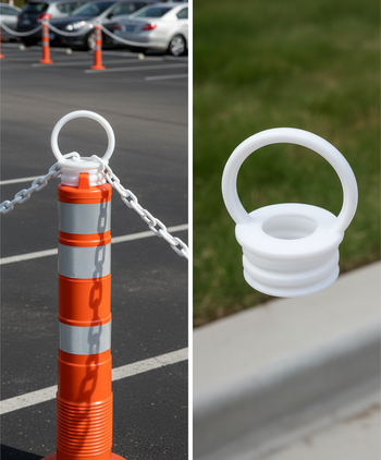 Premium Chain Attachment Cap for Traffic Posts - Durable White Plastic with Secure Loop for Easy Installation and Weather Resistance
