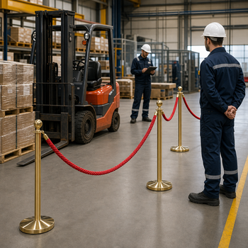 Brass Rope Barrier Set with Red Ropes for Event Management (Pack of 4)