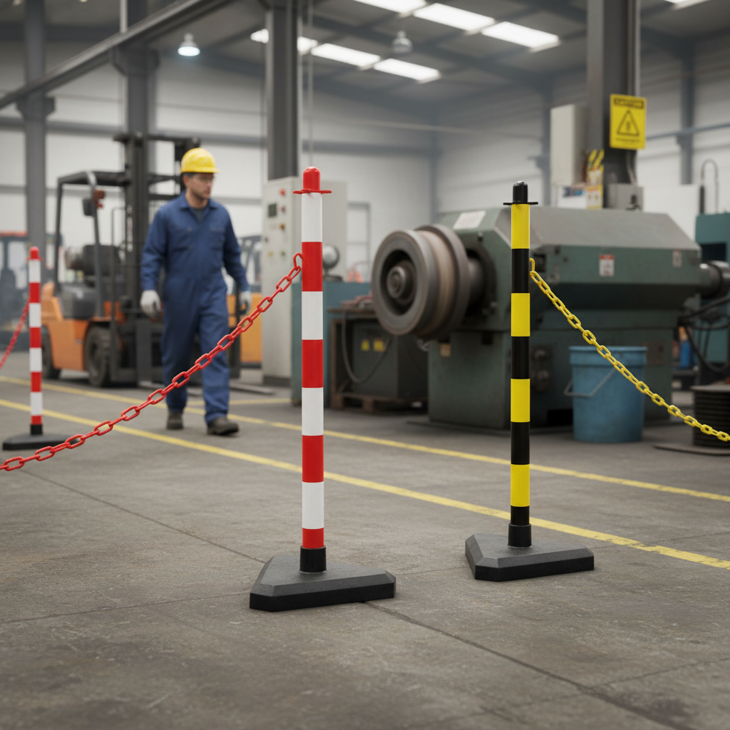 Professional Post and Base System with Multiple Color Options for Chain Barriers in Industrial... - side view | Barriers Co