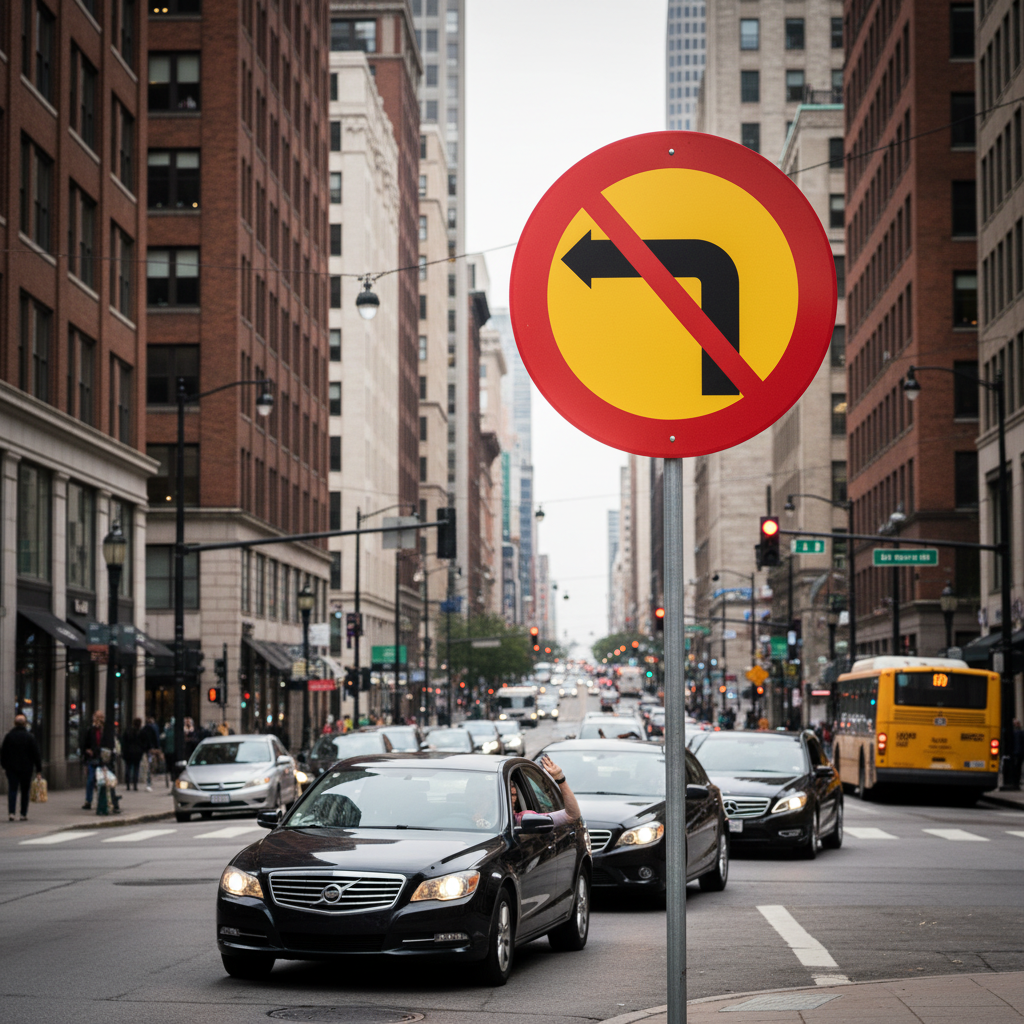 Premium No Left Turn Prohibition Sign, Ø 600 mm - Durable Road Safety Warning - High-Quality Professional Grade for Industrial and Commercial Appli...