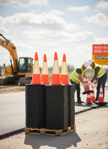 Premium Traffic Cone Package 100 cm with Integrated Rubber Base and Reflective Strip for Enhanced Visibility - 100-Pack