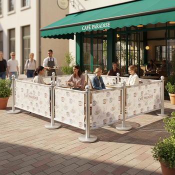 Premium 9-Meter Café Barrier Package with Custom Printed Banners and Weighted Posts
