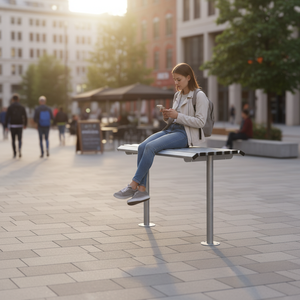 Premium Ergonomic Perch Bench with Seven Slats for Comfort and Stability - Ideal for Urban Spaces - side view | Barriers Co