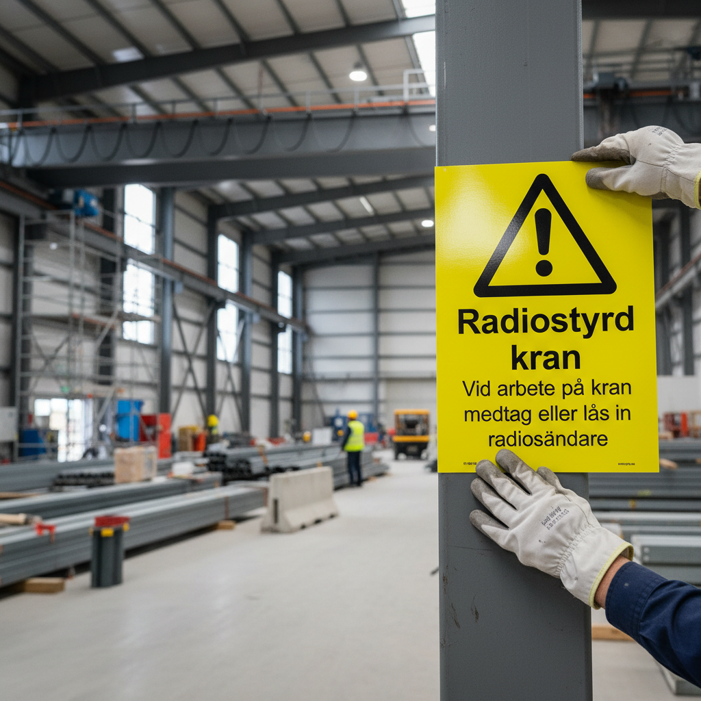 Premium Warning Sign for Remote-Controlled Crane - Durable PVC, Self-Adhesive, Magnetic, and Aluminum Options Available