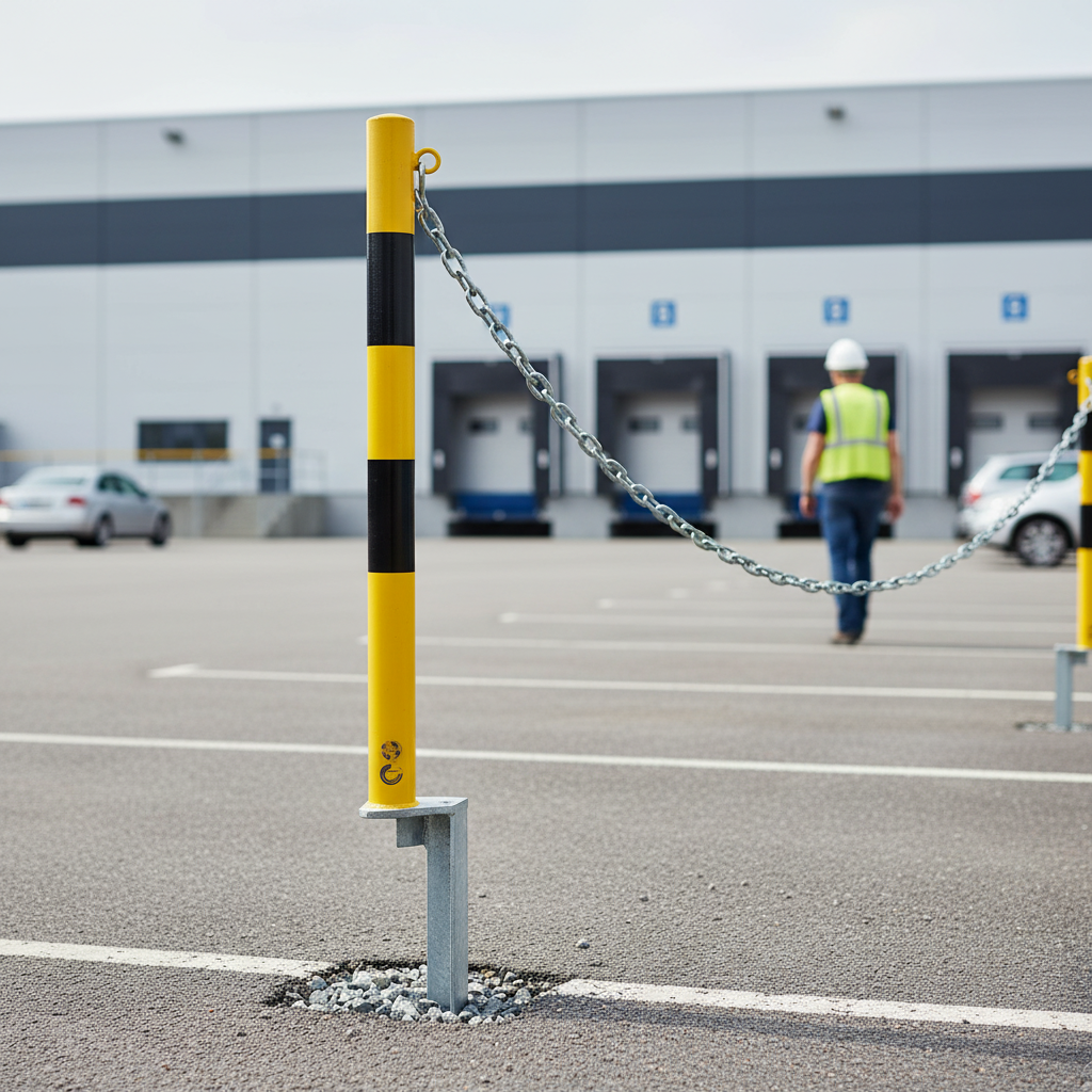 Premium Steel Chain Bollard with Ground Spike Ø60 mm for Quick and Secure Perimeter Marking in Outdoor Environments