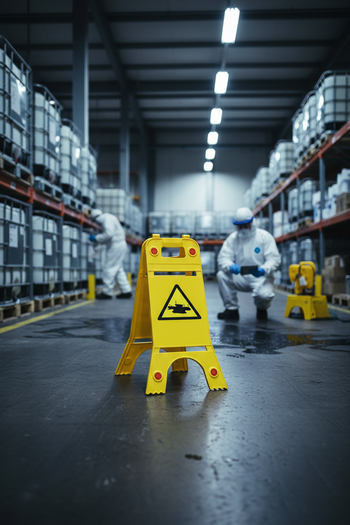 Premium Heavy Duty Floor Standing Sign for Chemical Spill Warning - Durable PP Material, Double-Sided with Reflectors for Enhanced Visibility