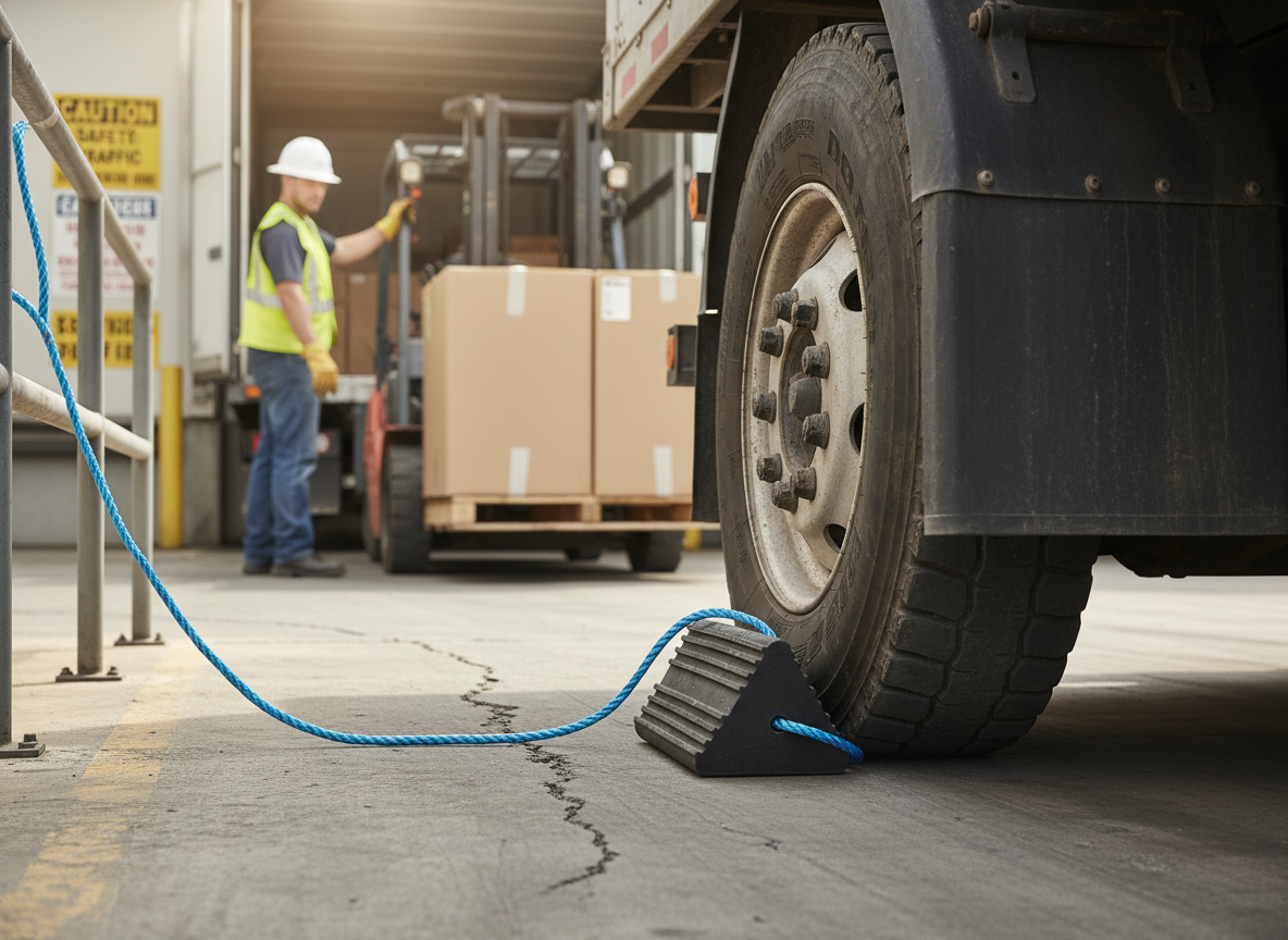 Premium Heavy Duty Rubber Wheel Chock with Blue Rope for Aircraft Ground Operations - 170mm x 155mm x 333mm