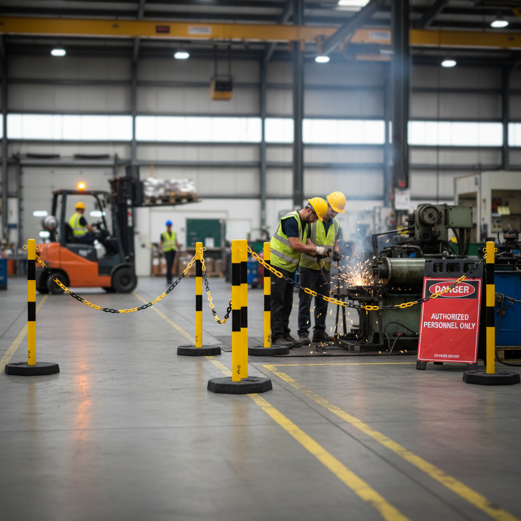 Premium Steel Post and Chain Barrier Set with 25m Plastic Chain for Safety and Guidance in Busy Environments