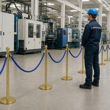 Brass Rope Barrier Set with Blue Ropes for Event Management (Pack of 8)