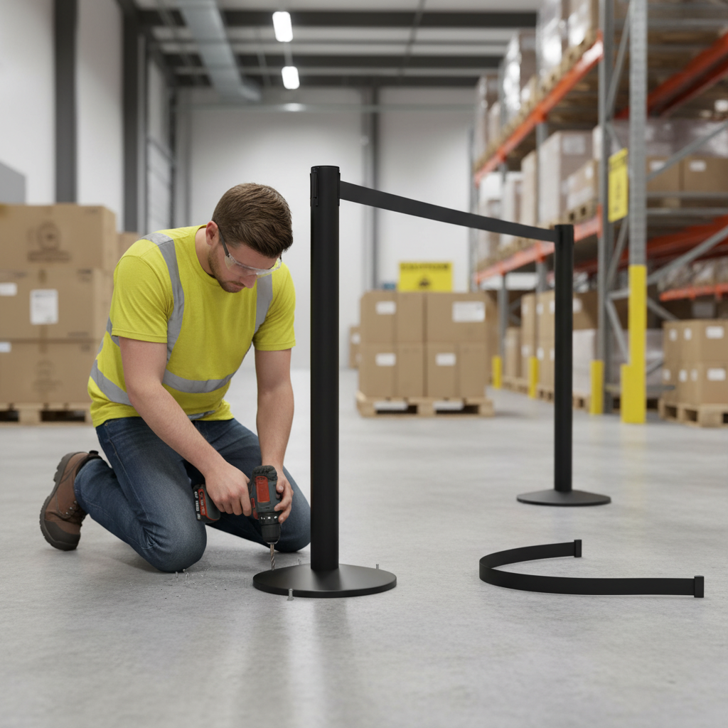 Professional Fixed Belt Stanchion with Retractable 3.4m or 4.9m Belt for Permanent Queue Systems