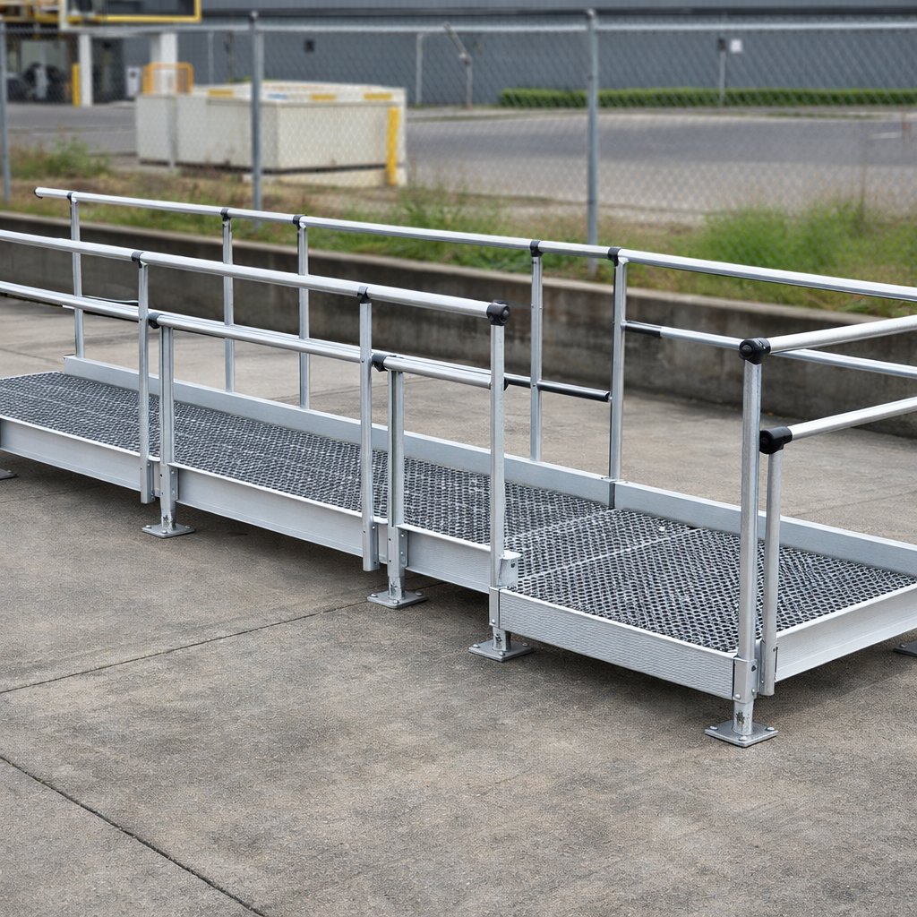 Modular Wheelchair Ramp Kit – 1500mm x 4200mm – Double Height Handrails – Portable Access