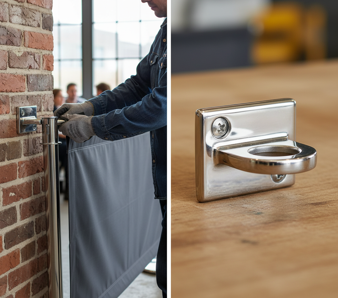 Premium Stainless Steel Wall Mounted Hook Receivers for Cafe Barriers with Screws and Plugs