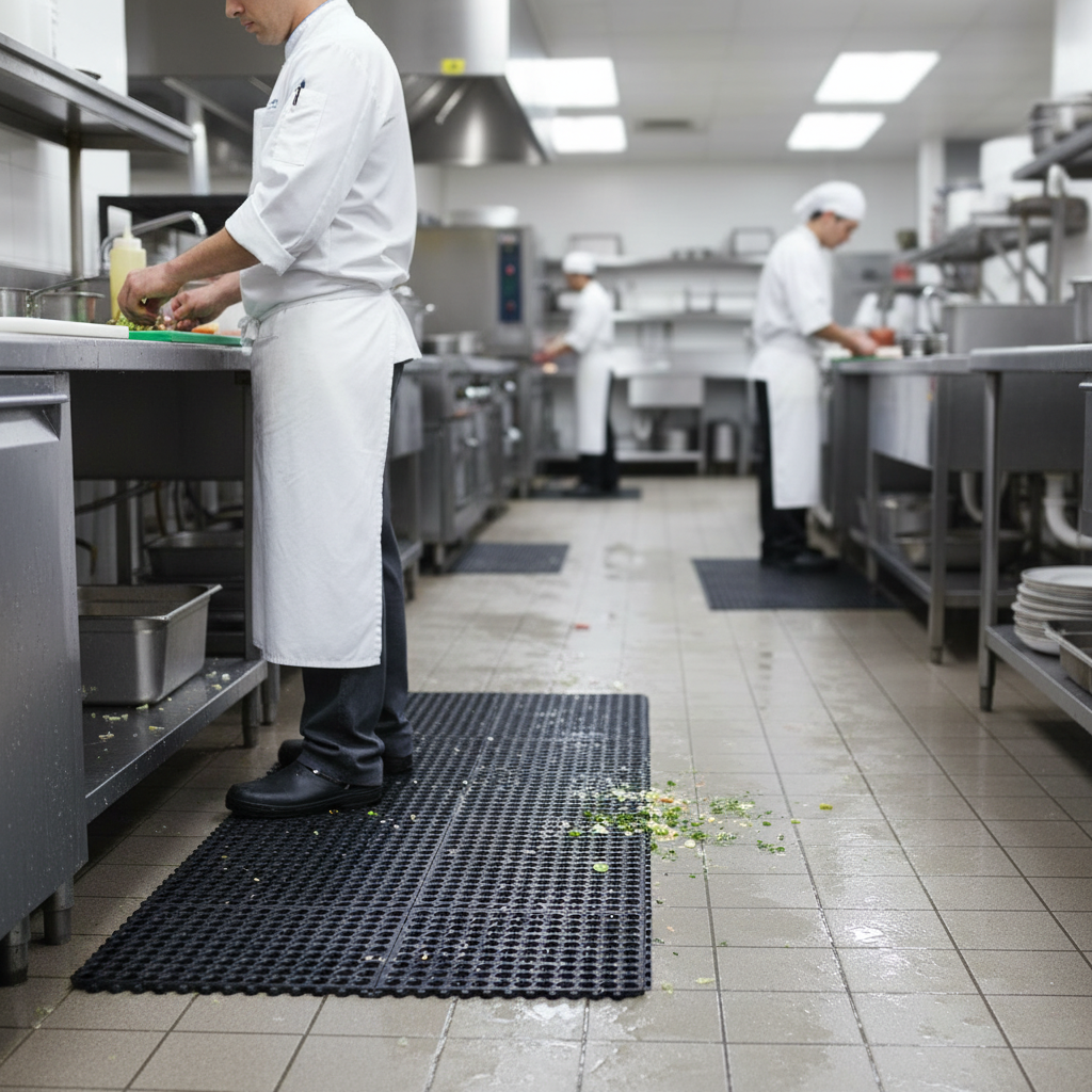 Premium Cushion Link Open Top Interlocking Anti-Fatigue Mat 100% Nitrile 92x92cm for Industrial Use - side view | Barriers Co