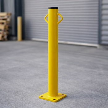 Security Bollard – Yellow – Fixed with Chain Hooks – Outdoor Use