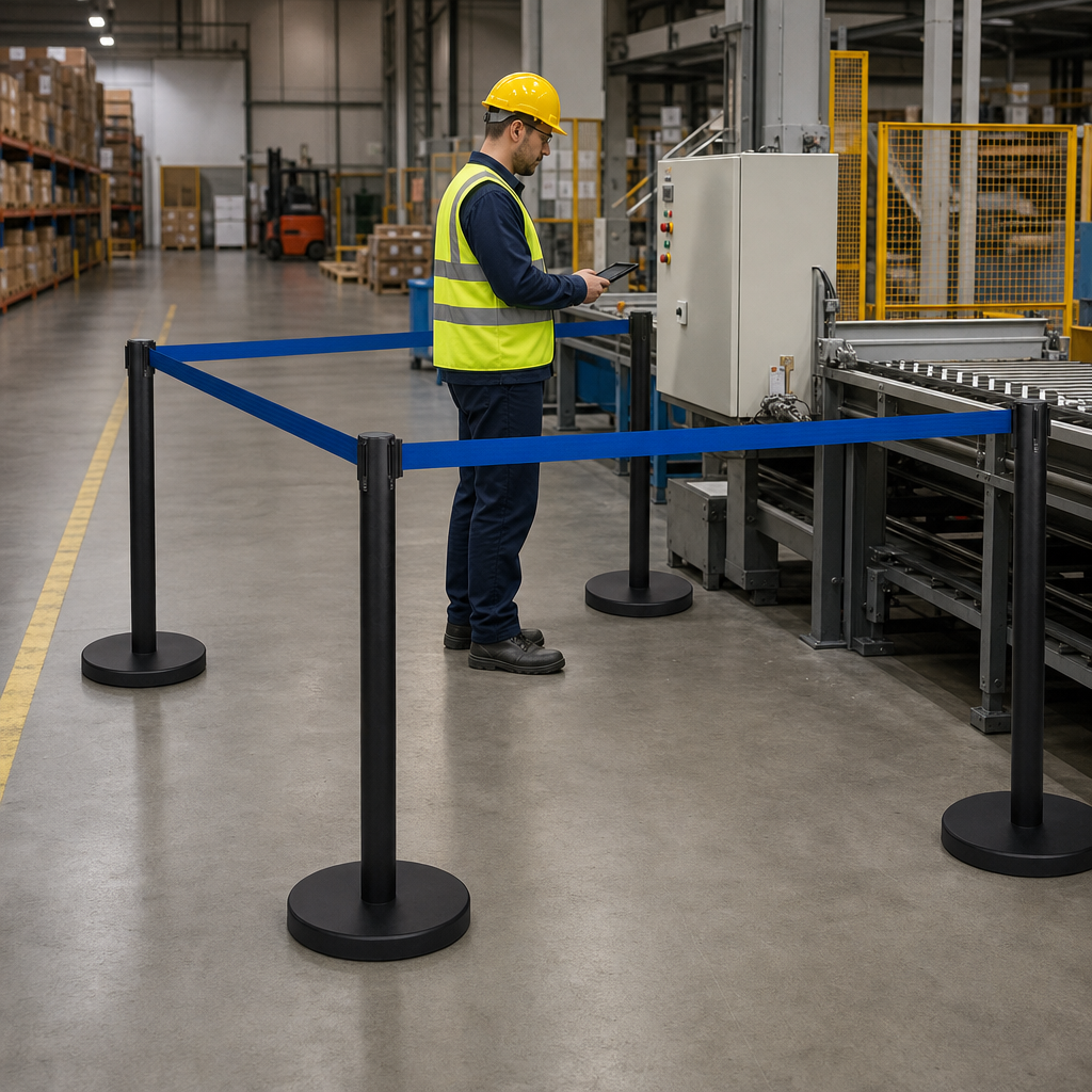 Belt Stanchion Set with 3m Blue Belt for Event Management (Pack of 4)