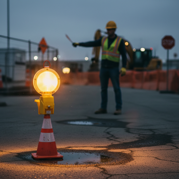 High-Performance Temporary Cone Mounted LED Sign Lamp for Road Work Zones with Long Battery Life and Auto-Switch Feature