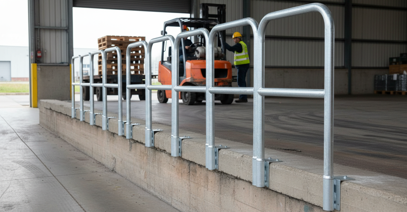Premium Removable Safety Rail System for Loading Docks - 5m Set with Quick-Release Brackets for Enhanced Safety