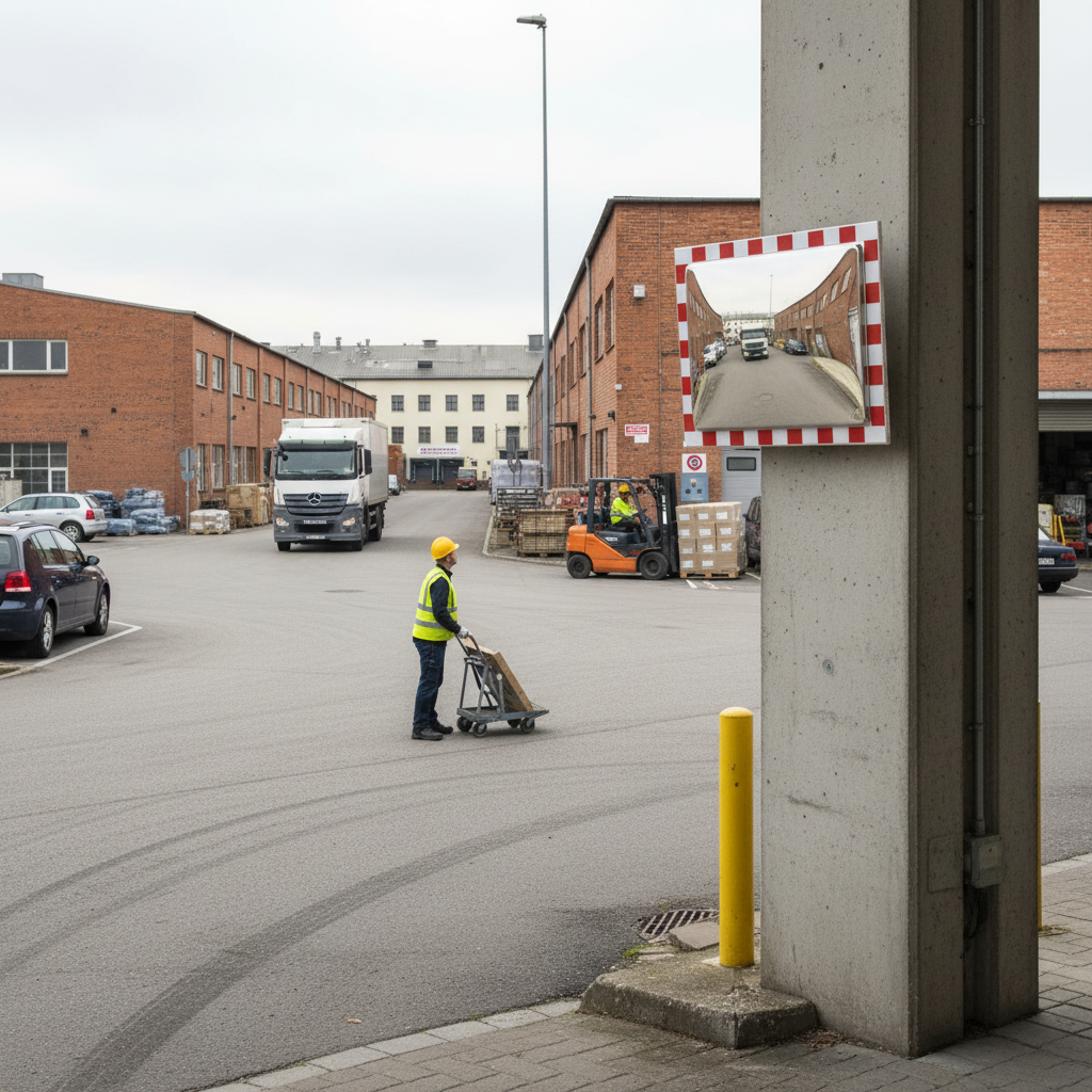 Premium Heavy Duty Stainless Steel Traffic Mirror with Bracket for Blind Spot Monitoring - side view | Barriers Co