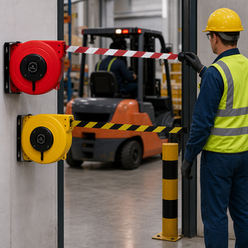 Heavy Duty Safety Barrier Reel with Adjustable Belt Length for Industrial Use