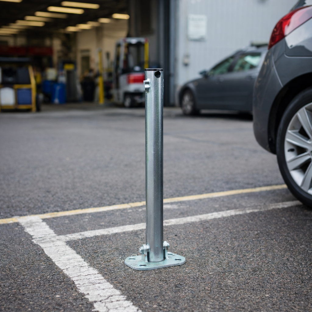 Folding Parking Bollard – Silver – Easy to Fit – Commercial Use