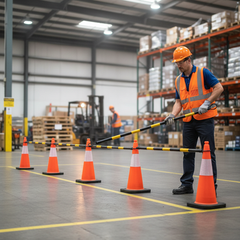 Premium Telescopic Traffic Cone Bar - Adjustable Length 130-215 cm - 5 Pack for Quick Barrier Setup