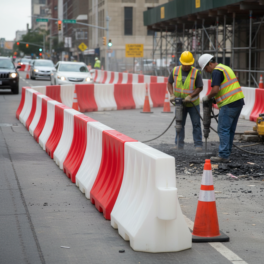 Heavy Duty Water-Filled Barrier for Construction Sites - 300kg Sturdy, UV-Stabilised HDPE for... - side view | Barriers Co