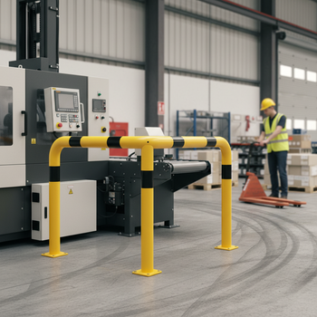 Premium Heavy Duty Anti-Nudge Hoop 90° Equal-Sided for Concrete Installation - Ø 76 mm with Warning Stripes