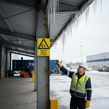 Premium Warning Sign for Snowfall Risk and Icicles - Multiple Materials and Sizes for Safety in Public and Industrial Environments