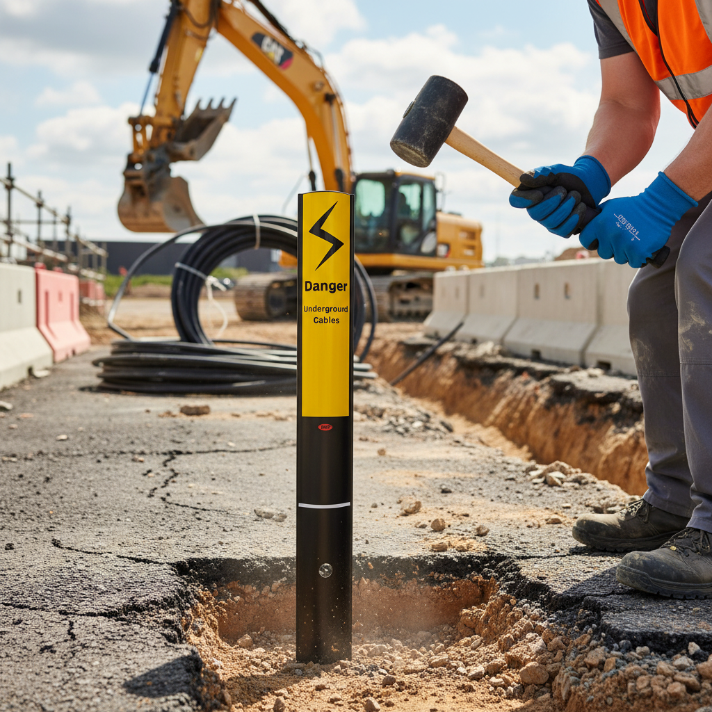 Premium Danger Underground Cables Marker Post - High Flexibility Plastic, Durable Design, and Reflective Area for Safety