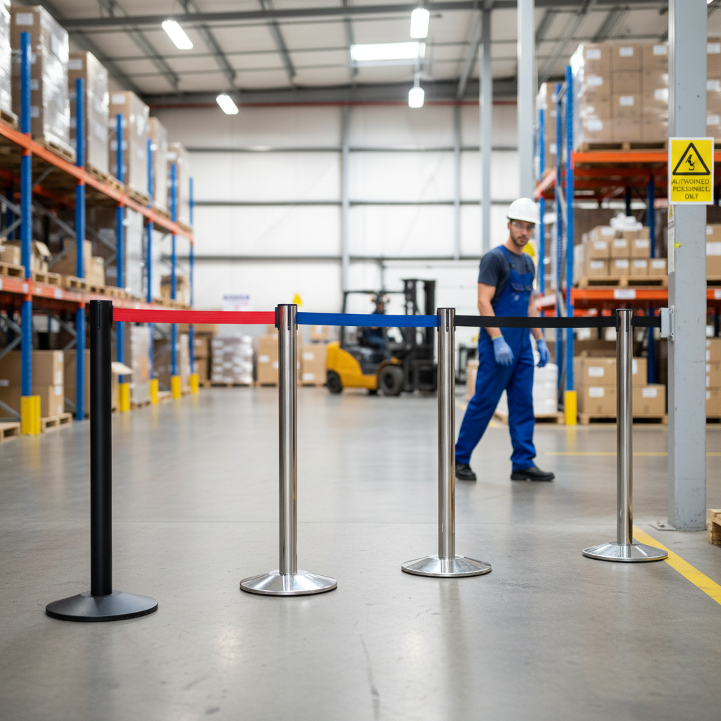 Premium Retractable Belt Barrier with 2.3m Belt, Aluminum Post, and Rubberized Base for Indoor Use