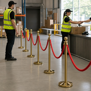 Brass Rope Barrier Set with Red Ropes for Event Management (Pack of 8)