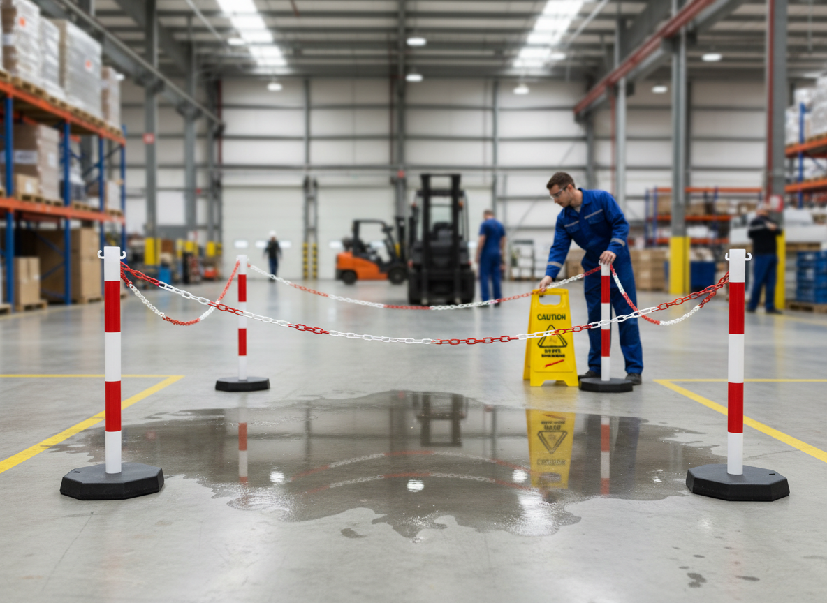 Premium Post & Chain Barrier Kit - 4 Plastic Stanchions with 25m Chain for Indoor and Outdoor Use